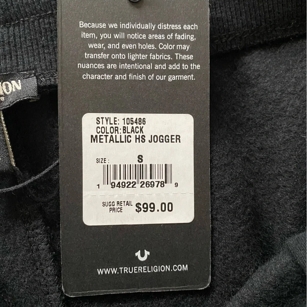 True Religion Black Metallic Gold Horseshoe Jogger Sweatpants Small